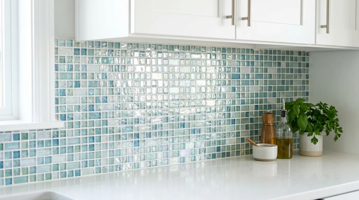 Bring in green or blue tile for quieter color inspiration for a kitchen backsplash zone.